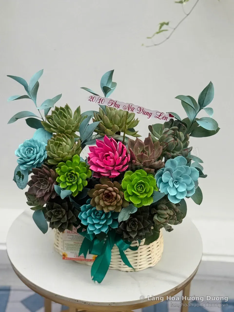 Giỏ Sen Đá Hồng Sen Xanh Cốm Nơ Ngọc
