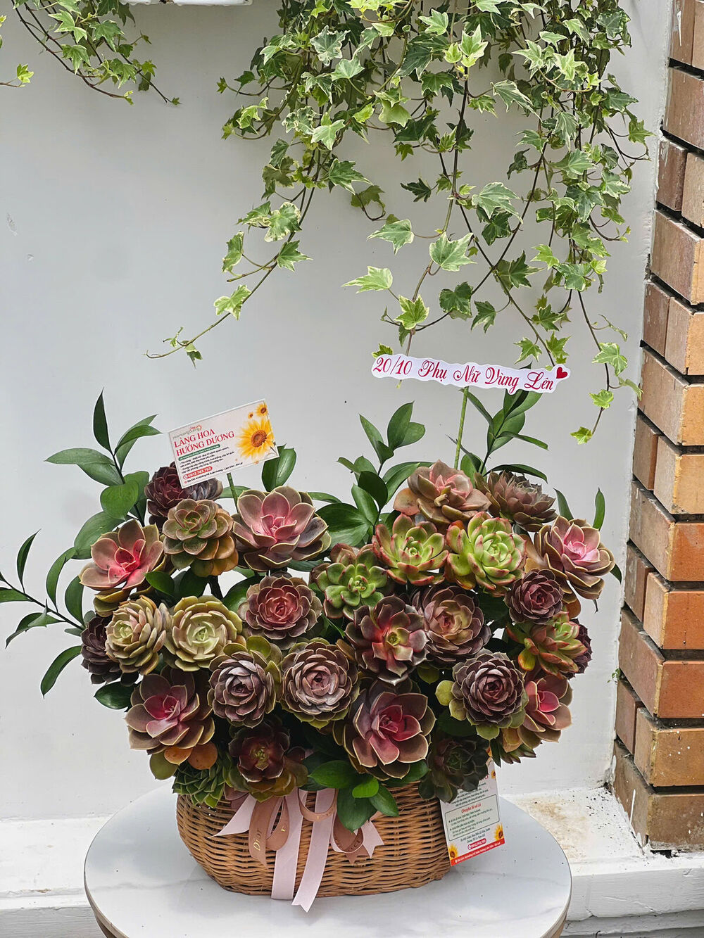 Giỏ Sen Đá Trái Tim Tone Đỏ Đồng