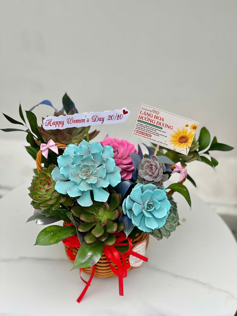 Giỏ Sen Đá Xanh Ngọc Phối Hồng